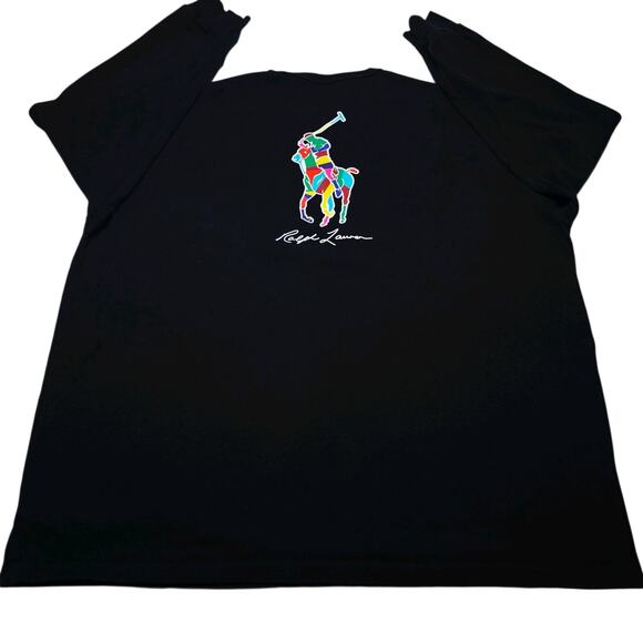 Polo Ralph Lauren Logo Multi Player Graphic Print Long Sleeve T-Shirt 2XB Black - Picture 1 of 5